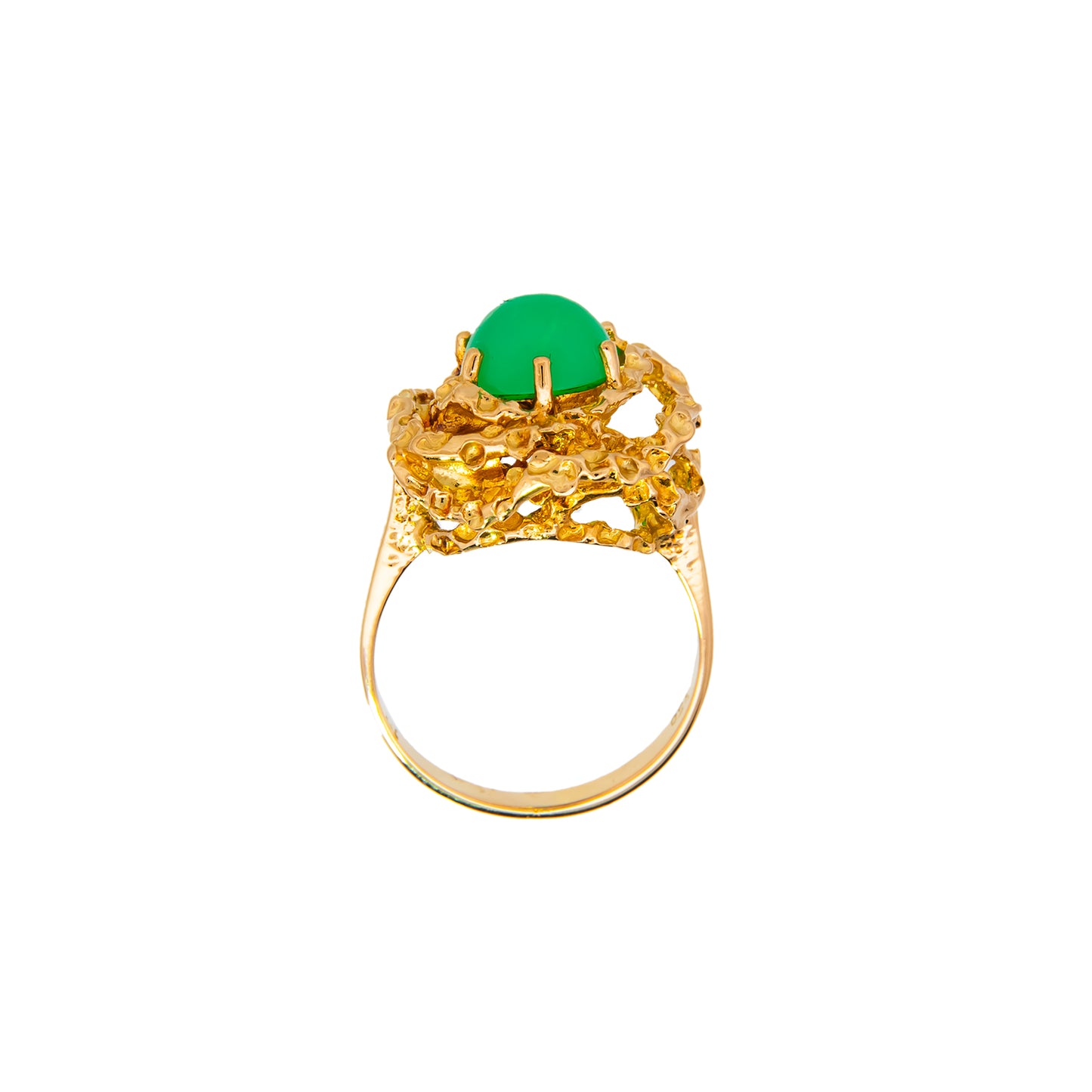 Edelstein Chrysopras Vintage Gelbgold Ring 750 18K Damenring Cocktailring Goldring