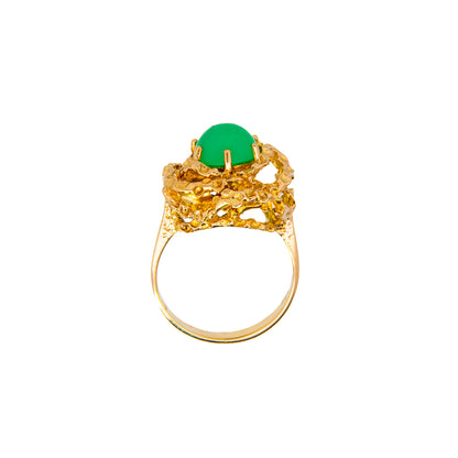 Edelstein Chrysopras Vintage Gelbgold Ring 750 18K Damenring Cocktailring Goldring