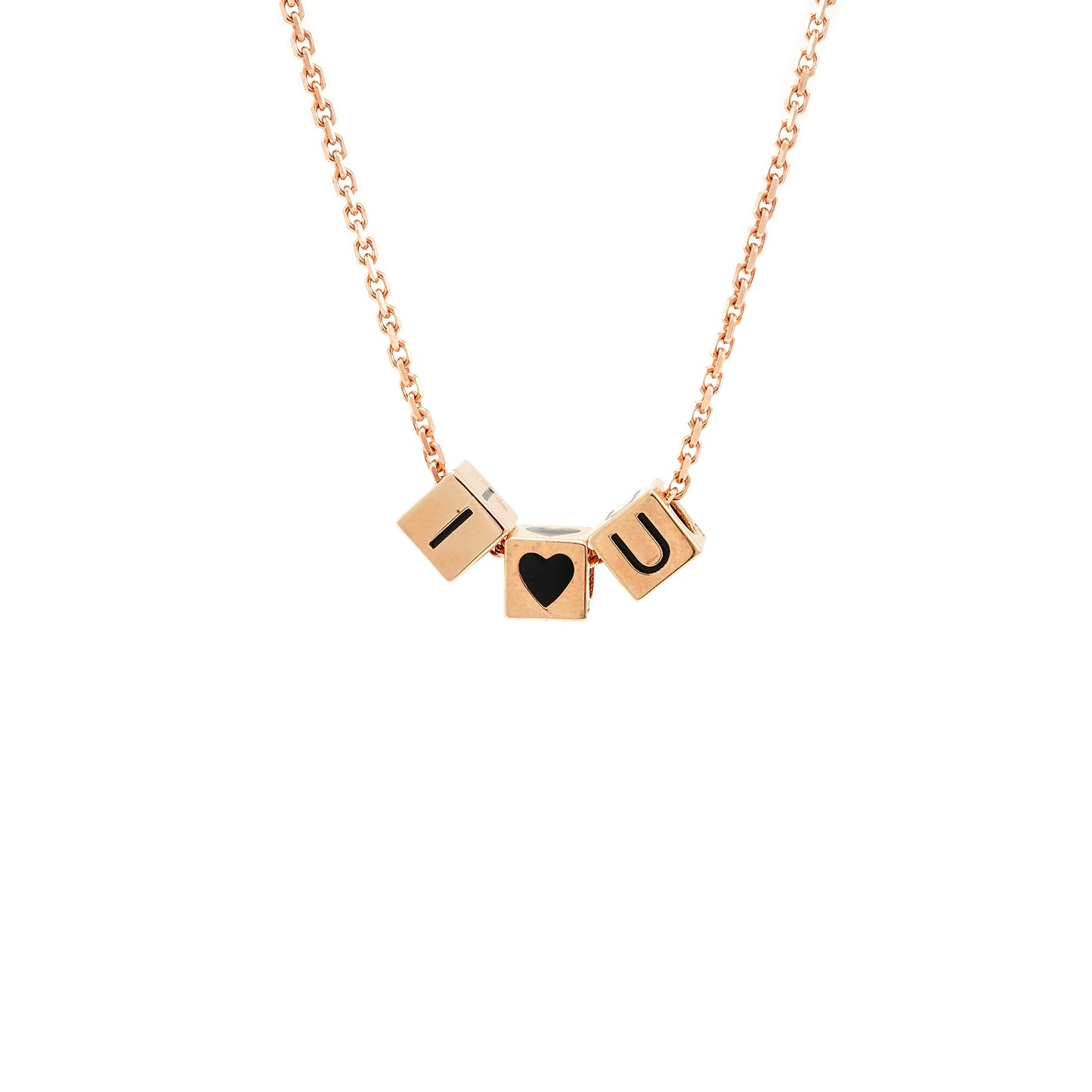 Goldkette Anhänger ILoveU Emaille Würfel Rosegold 18K Damenschmuck Goldcollier chain
