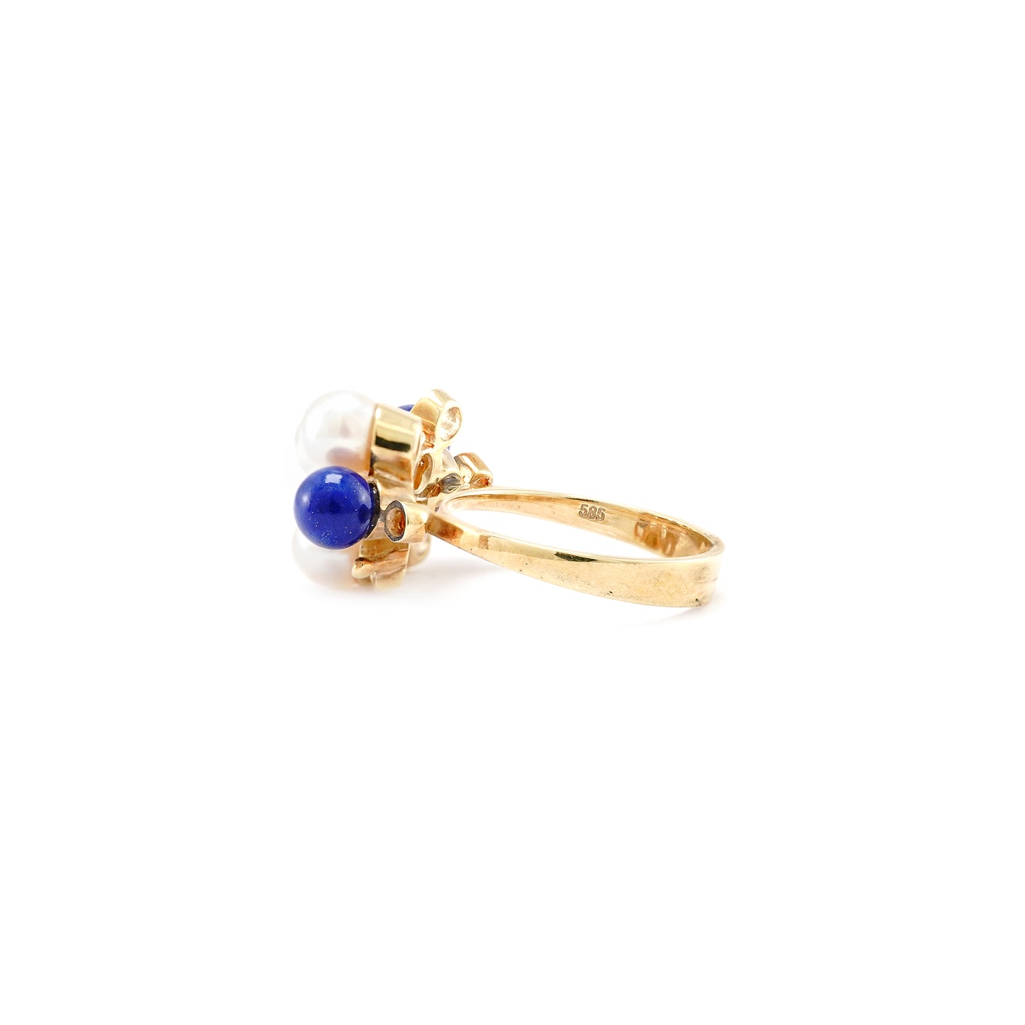 Beautiful women's ring 585 14K gold lapis lazuli cultured pearl pearl jewelry blue white