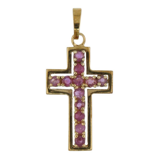 Cross yellow gold pendant with rubies 333 gold 8K chain pendant perfect gift