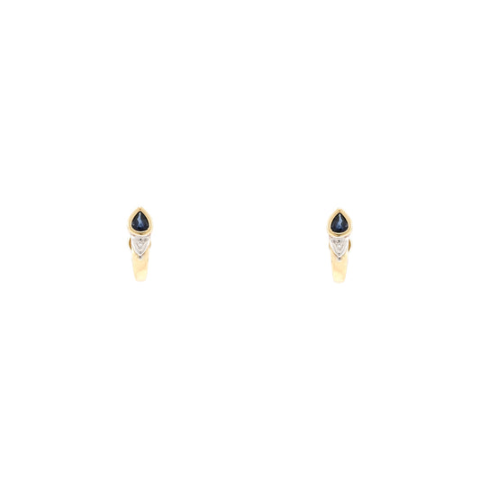 Diamond stud earrings with sapphire bicolor yellow gold white gold 14K gold earrings earring