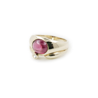 Ring yellow gold pink tourmaline diamond brilliant 585 14K RW56 women's jewelry gold ring