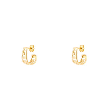 Stud earrings Greek pattern yellow gold 585 14K women's jewelry gold earrings hoop earrings