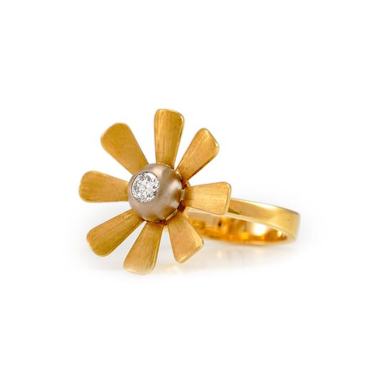 Gold ring with diamond bicolor diamond ring flower 750 gold yellow gold white gold 18K women's jewelry set