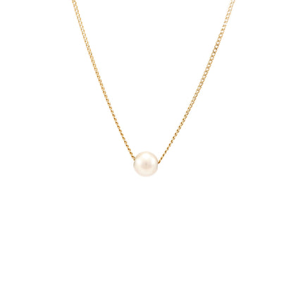 Chain tank yellow gold pearl 585 14K 43cm women's jewelry pearl pendant necklace