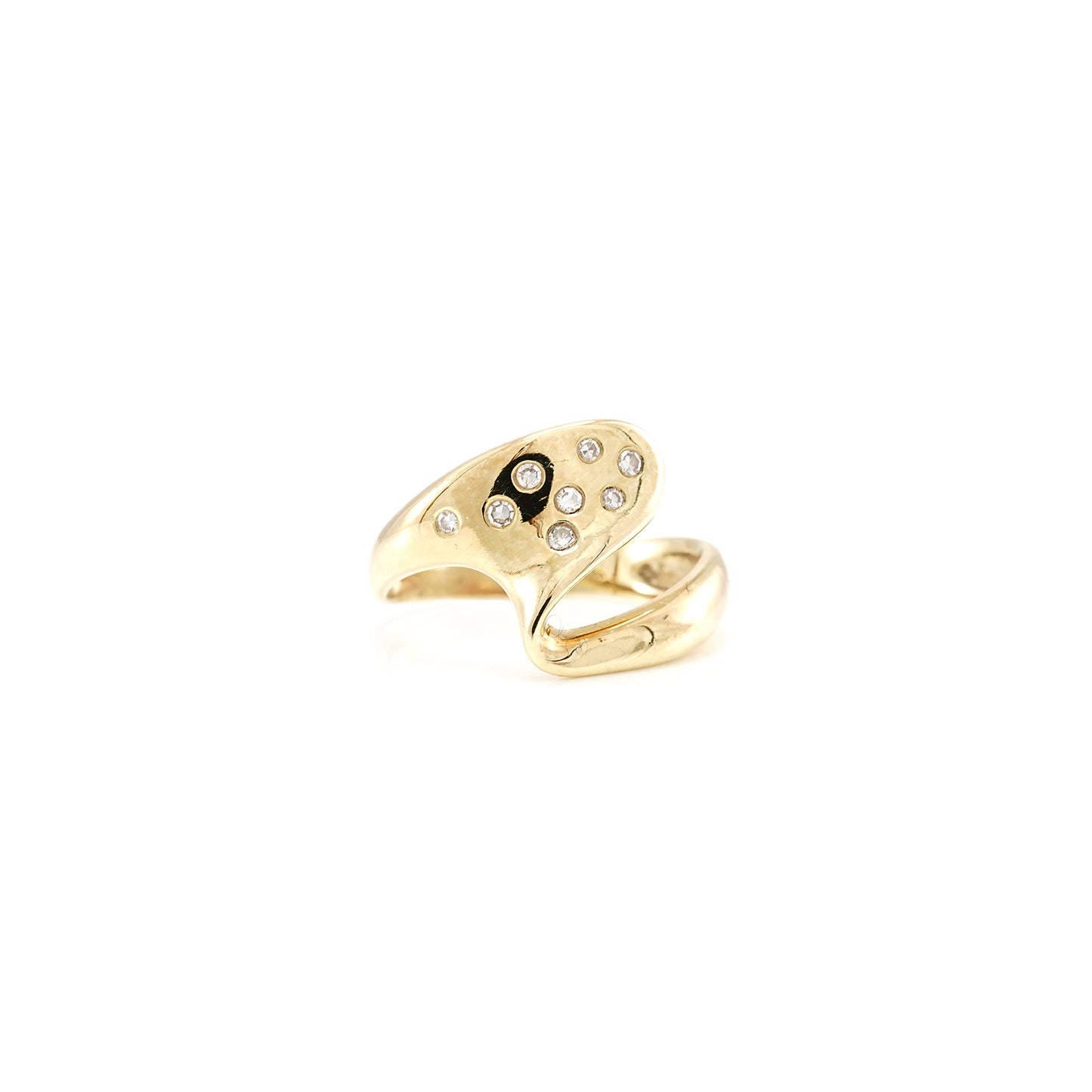 Ring diamond brilliant yellow gold 585 14K RW56 women's jewelry curved gold ring