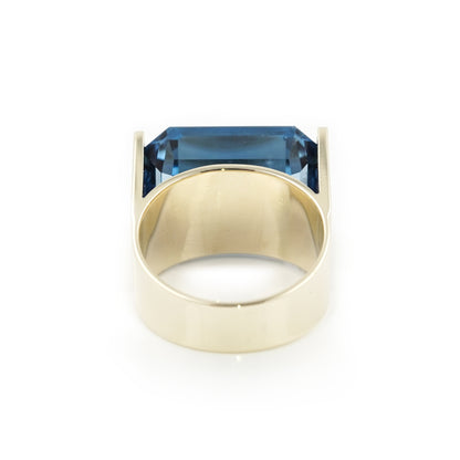 Elegant solid ring yellow gold 14ct blue topaz 585 14K RW55 women's jewelry gold ring blue