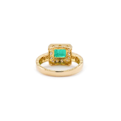 Vintage engagement ring yellow gold 750 18K 0.75 carat emerald diamond gold ring