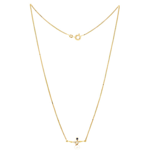 Pearl necklace diamond sapphire yellow gold 585 14K 40cm women's jewelry gold chain necklace