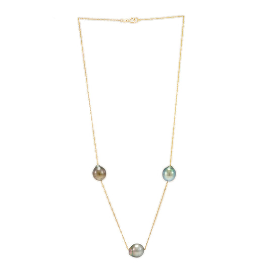 Perlencollier Gelbgold 14K Damenschmuck Singapurkette Tahitiperle pearl necklace