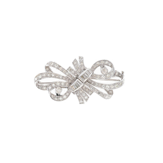 Art Deco antique filigree exclusive clip brooch pin platinum 80 diamonds + 6 baguettes