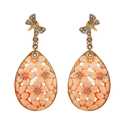 Art Deco Ohrstecker Koralle Diamant Gelbgold 14K Silber Damenschmuck Goldohrringe