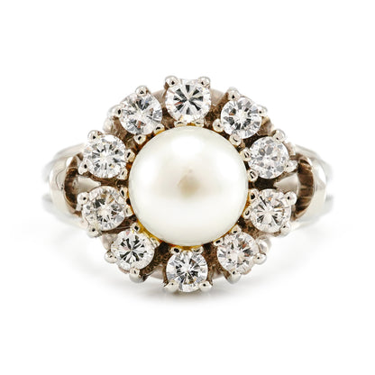 Vintage Diamantring Perle Weißgold 14K Damenschmuck Set Goldring diamond ring