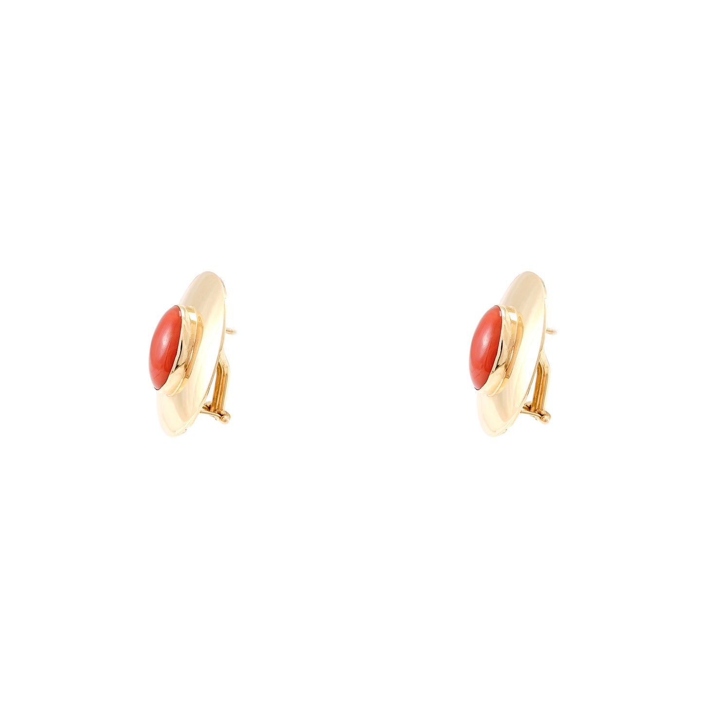 Hoop earrings yellow gold coral 750 18K stud earrings omega clasp women's jewelry earrings