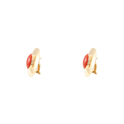 Hoop earrings yellow gold coral 750 18K stud earrings omega clasp women's jewelry earrings