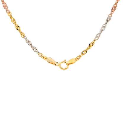 Singapore gold chain in tricolor white gold yellow gold rose gold 333 8K 69cm women's jewelry