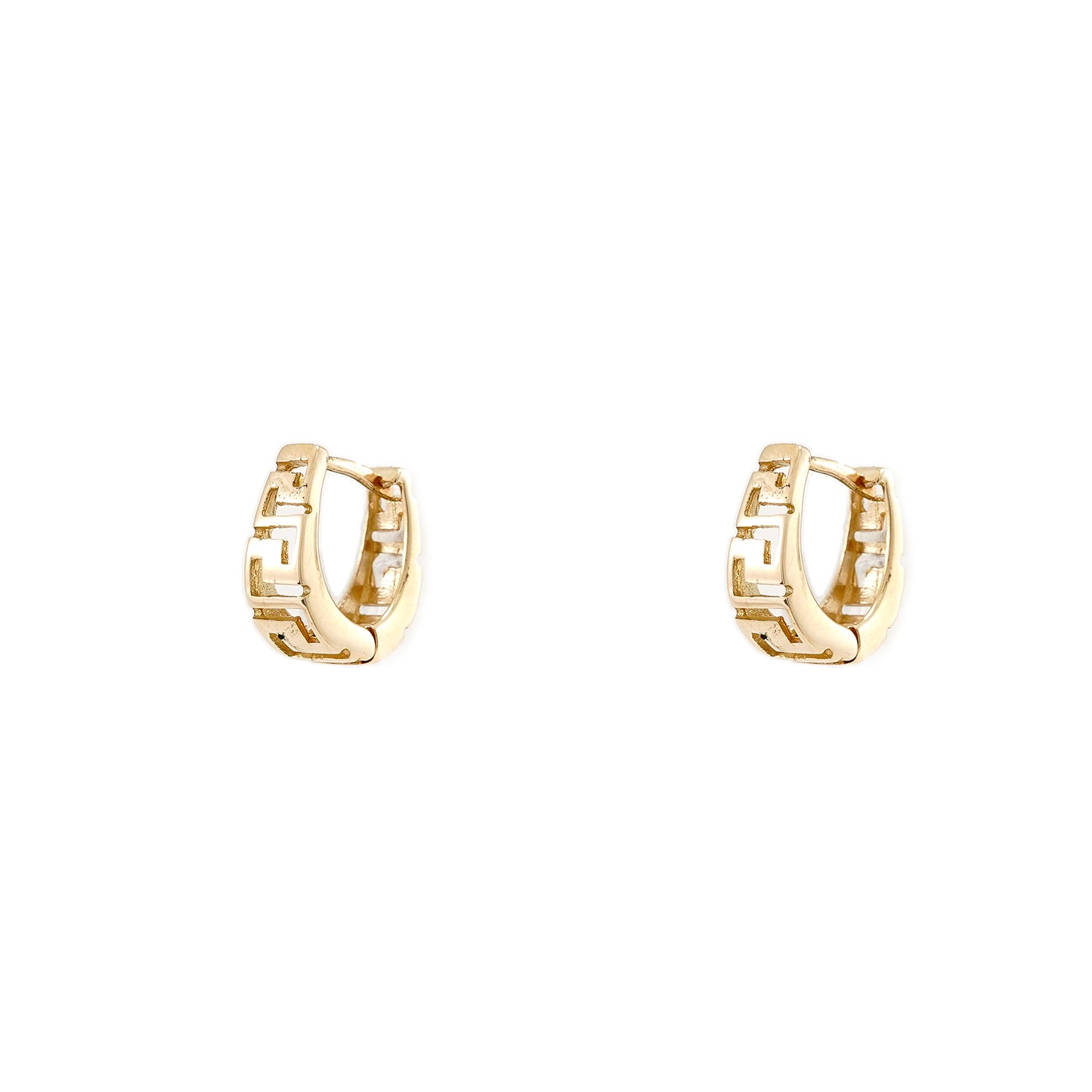 Hoop earrings yellow gold Greek pattern 585 14K women's jewelry gold earrings