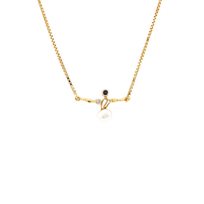 Perlencollier Diamant Saphir Gelbgold 585 14K 40cm Damenschmuck Goldkette Collier