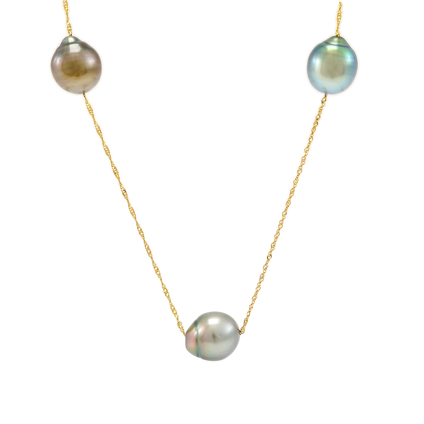 Pearl necklace yellow gold 14K women's jewelry Singapore chain Tahitian pearl pearl necklace