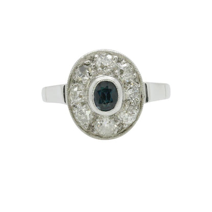 Diamond ring antique ring old cut diamonds sapphire 14K white gold engagement ring