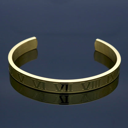 Armreif mit römischen Zahlen in Edelstahl vergoldet Herrenschmuck bracelet bangle