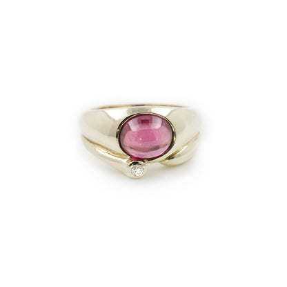 Ring yellow gold pink tourmaline diamond brilliant 585 14K RW56 women's jewelry gold ring