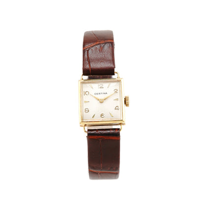 Watch CERTINA women's watch yellow gold 14K leather strap gold watch hand-wound vintage watch