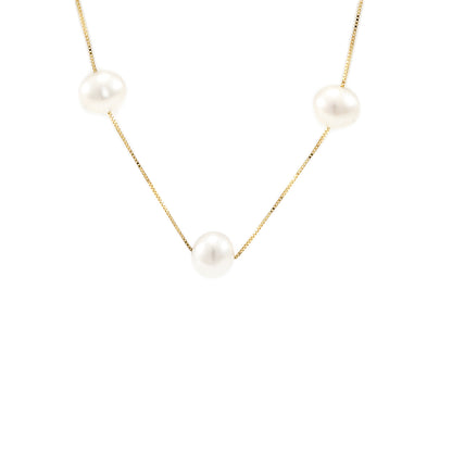 Pearl necklace yellow gold 14K gold chain Venetian pearl women's jewelry pearl necklace