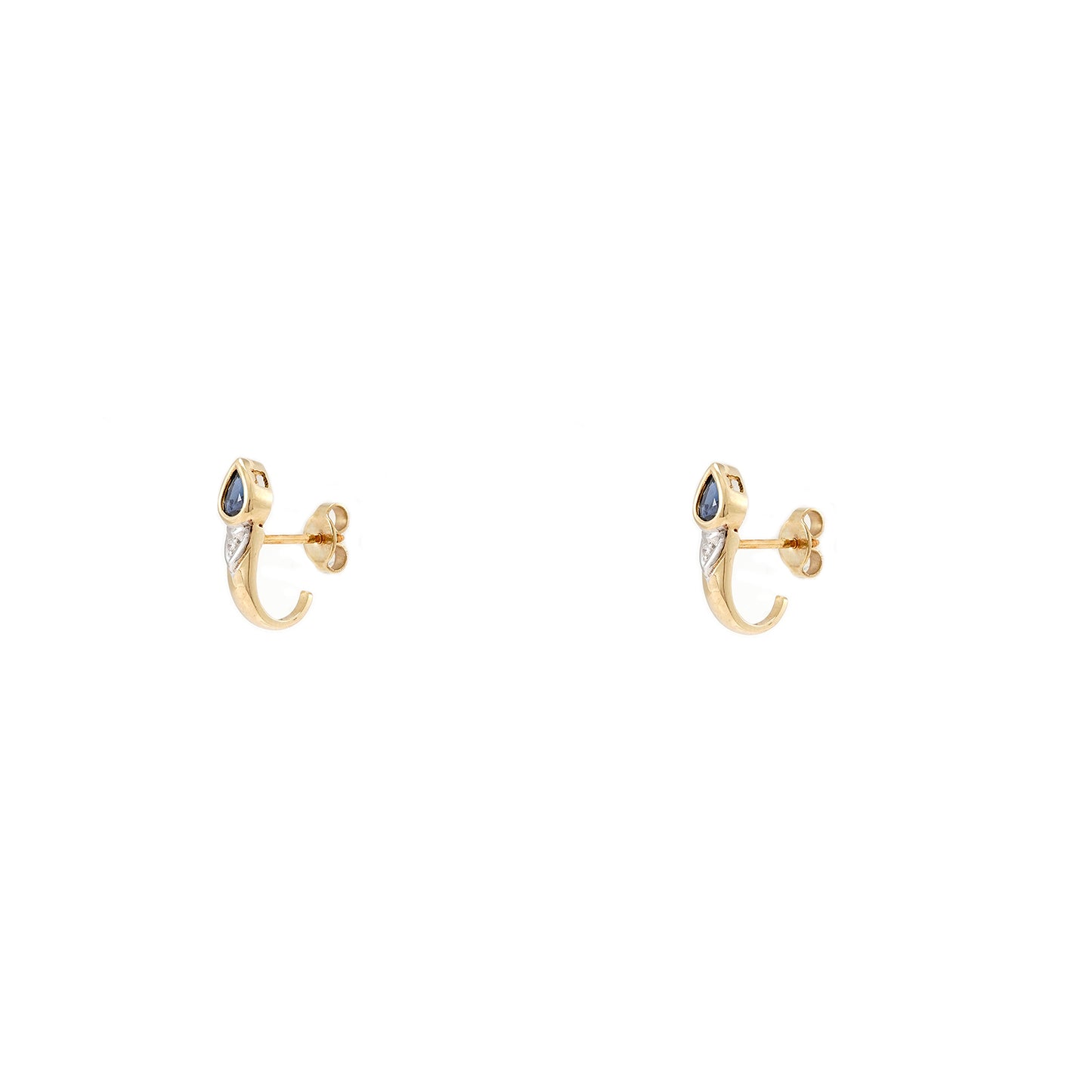 Diamond stud earrings with sapphire bicolor yellow gold white gold 14K gold earrings earring