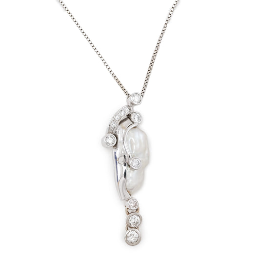 Exclusive pendant white gold pearl diamond brilliant 1.0ct 750 18K women's pendant