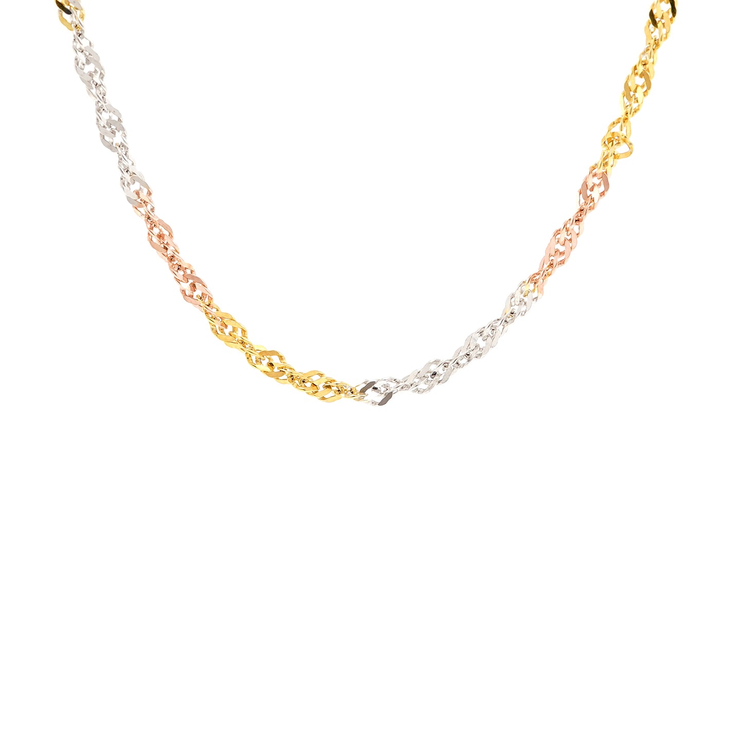 Singapore gold chain in tricolor white gold yellow gold rose gold 333 8K 69cm women's jewelry