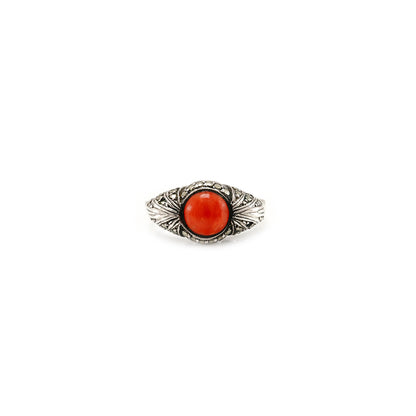 Vintage coral ring with marcasites in silver 925 women's jewelry silver ring