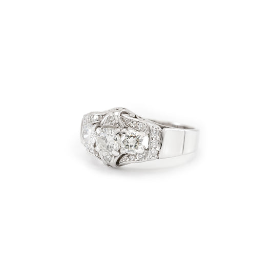 Art Deco diamond ring 18K white gold diamonds 1.1ct brilliant engagement ring
