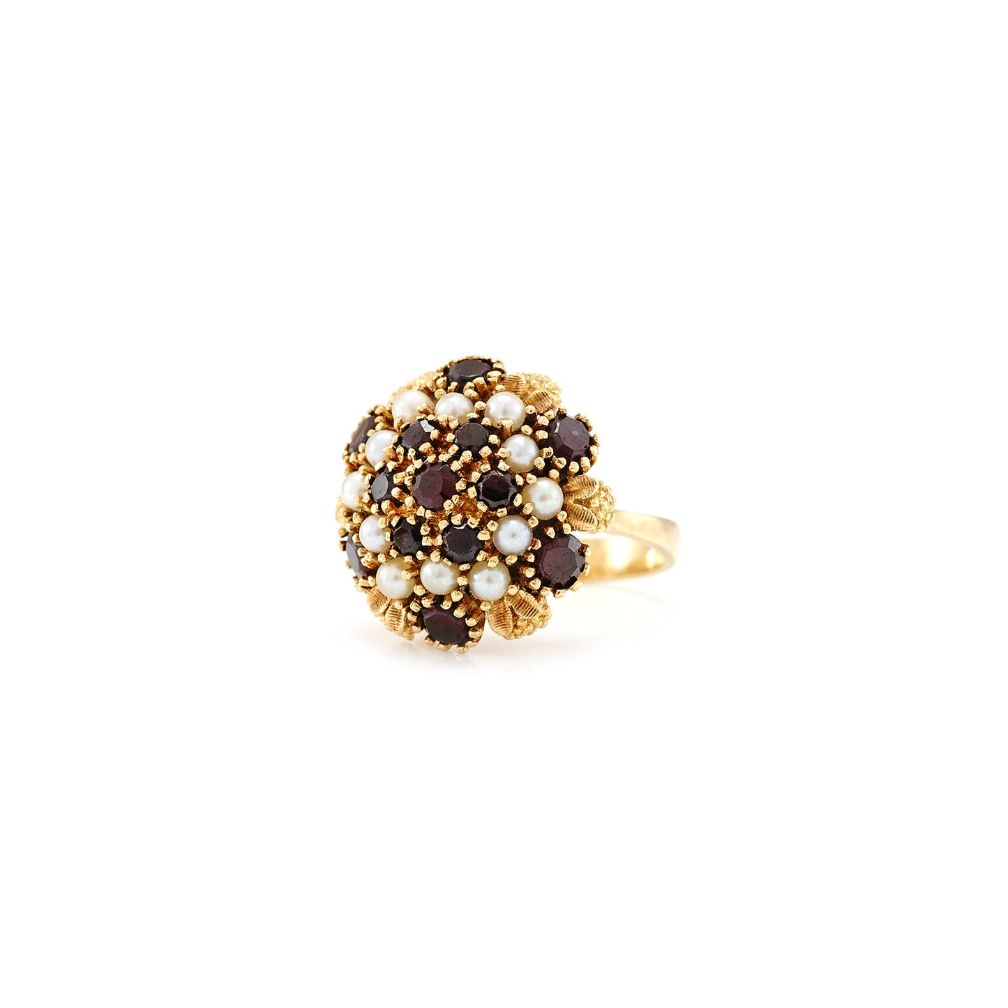 Vintage women's ring ostrich garnet pearl yellow gold 750 18K RW56 women's jewelry gold ring