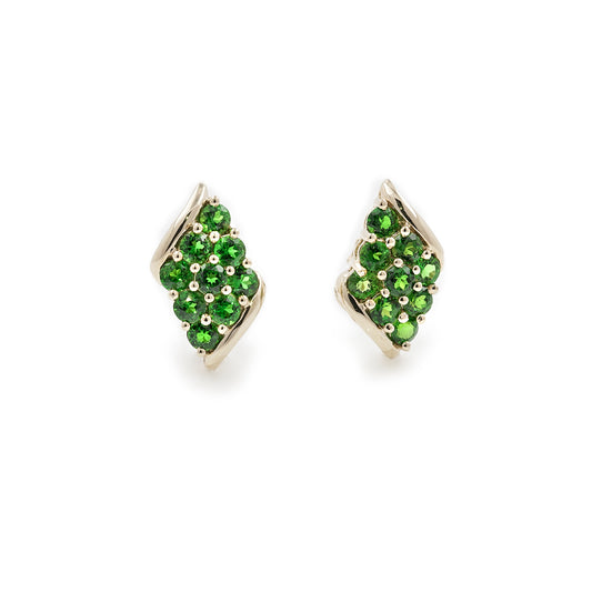 Stud earrings yellow gold green stones 585 14K women's jewelry gold earrings plug