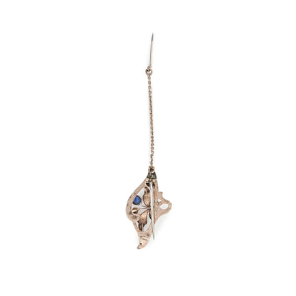 Brosche Art Deco blauer Spinell Perle Rosegold 333 8K Damenschmuck Anstecknadel