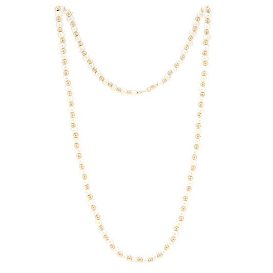 Necklace pearl ball yellow gold 585 14K wedding jewelry gold chain 49cm gold necklace