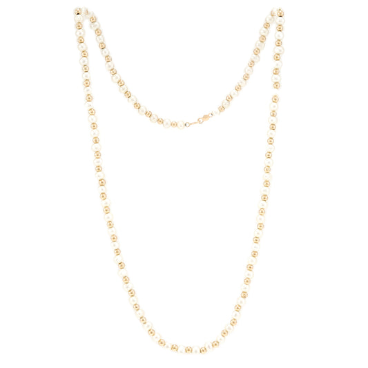 Collier Perle Kugel Gelbgold 585 14K Hochzeitsschmuck Goldkette 49cm Goldcollier