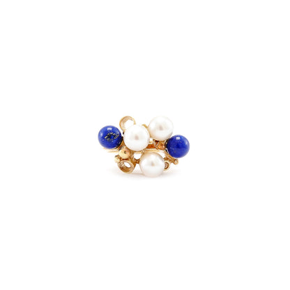 Beautiful women's ring 585 14K gold lapis lazuli cultured pearl pearl jewelry blue white