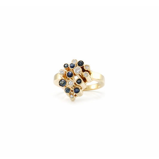 Statement ring diamond sapphire yellow gold 14K 585 gold ring women's jewelry diamond ring