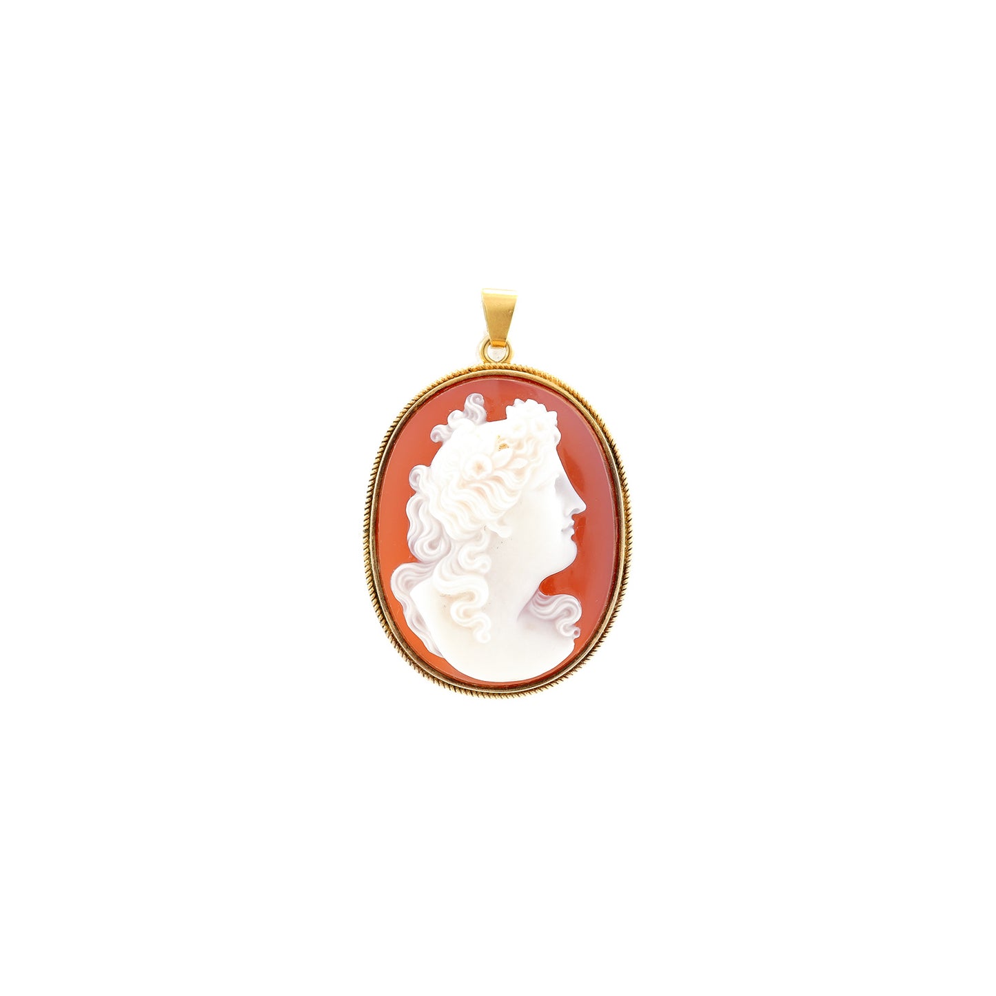 Vintage gem cameo pendant 14K gold shell necklace pendant woman's head