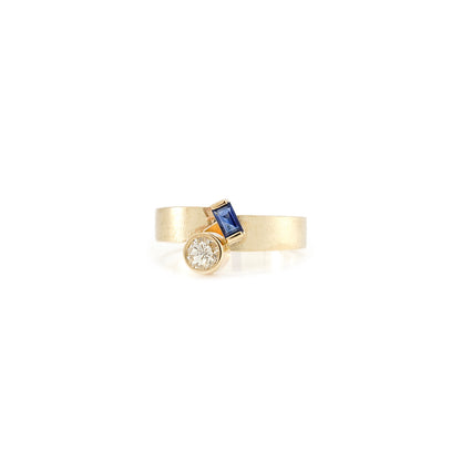 Solid diamond ring sapphire yellow gold 14K band ring unisex gold ring gemstone jewelry