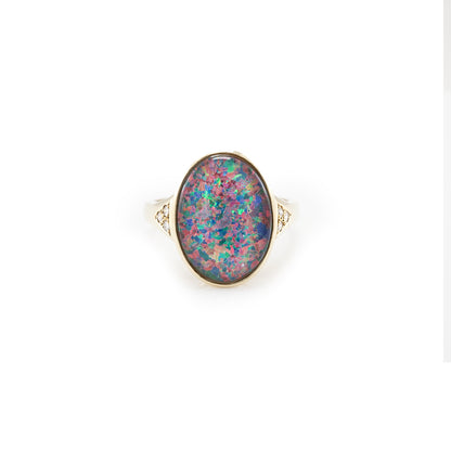 Women's ring ring opal diamond 750 18K gold diamond ring gold jewelry RW 59 yellow gold