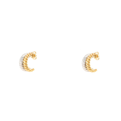Bicolor Diamantohrstecker geriffelt Gelbgold Weißgold 14K Damenschmuck Ohrringe