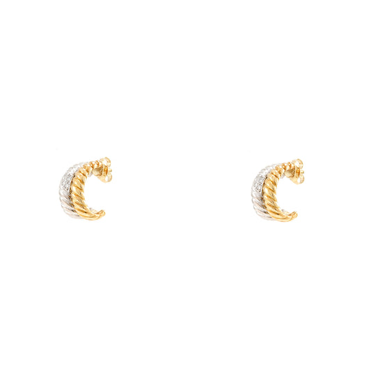 Bicolor diamond stud earrings fluted yellow gold white gold 14K women's jewelry earrings