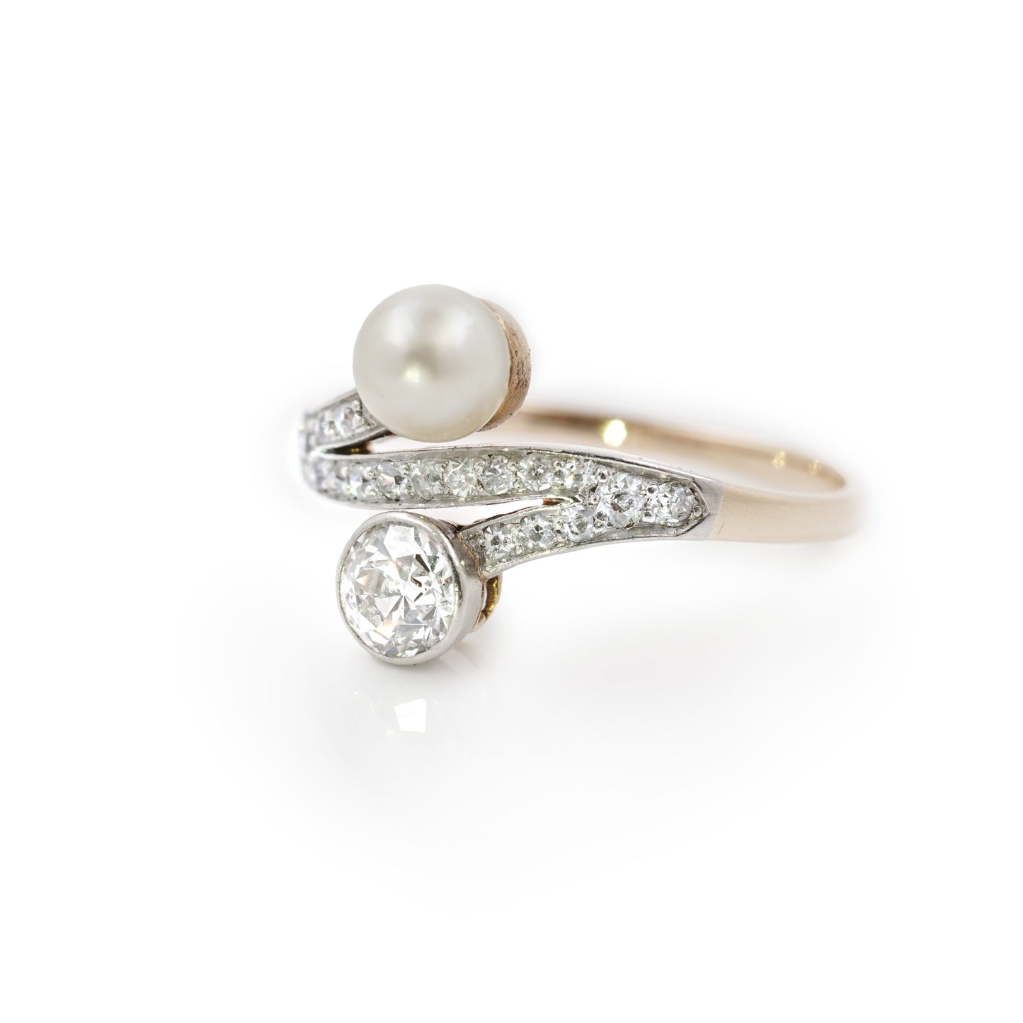 Art Deco Damenring Diamant Altschliff Perle 585 14K Pt 950 Damenschmuck Goldring
