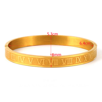 Armreif mit römischen Zahlen in Stahl vergoldet Herrenschmuck bracelet bangle