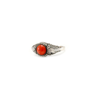 Vintage coral ring with marcasites in silver 925 women's jewelry silver ring