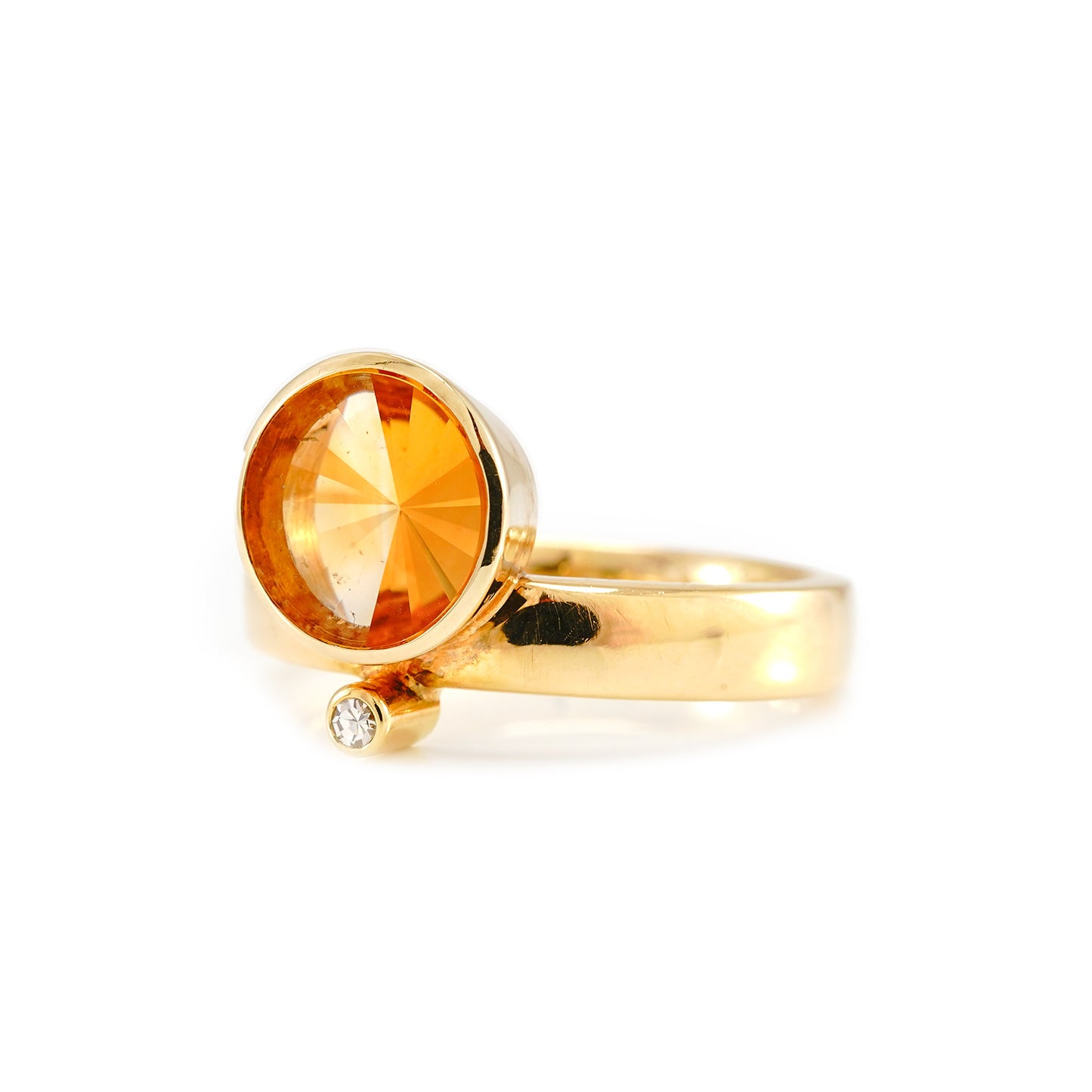 Solid gemstone ring 750 gold ring with gold topaz diamond yellow gold 18K women's jewelry